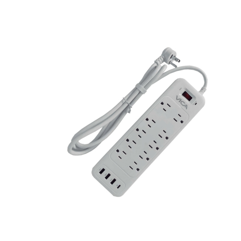 BARRA VICA MULTICONTACTO CON PUERTOS USB  CON 10 TOMAS  NEMA 5-15R 3 PUERTOS USB-A 1 PUERTO UDB-C